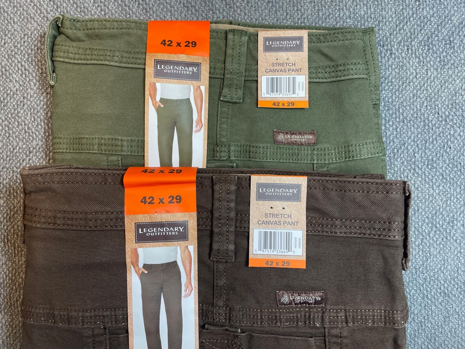 Legendary Outfitters Men’s Size 42 Lot of 2 Canvas Pants Brown & Green NWT