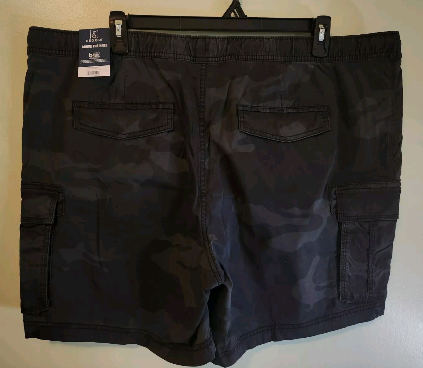 George Men’s 2XL 44-46 Stretch Waist Cargo Shorts Above the Knee 8″ BLACK CAMO