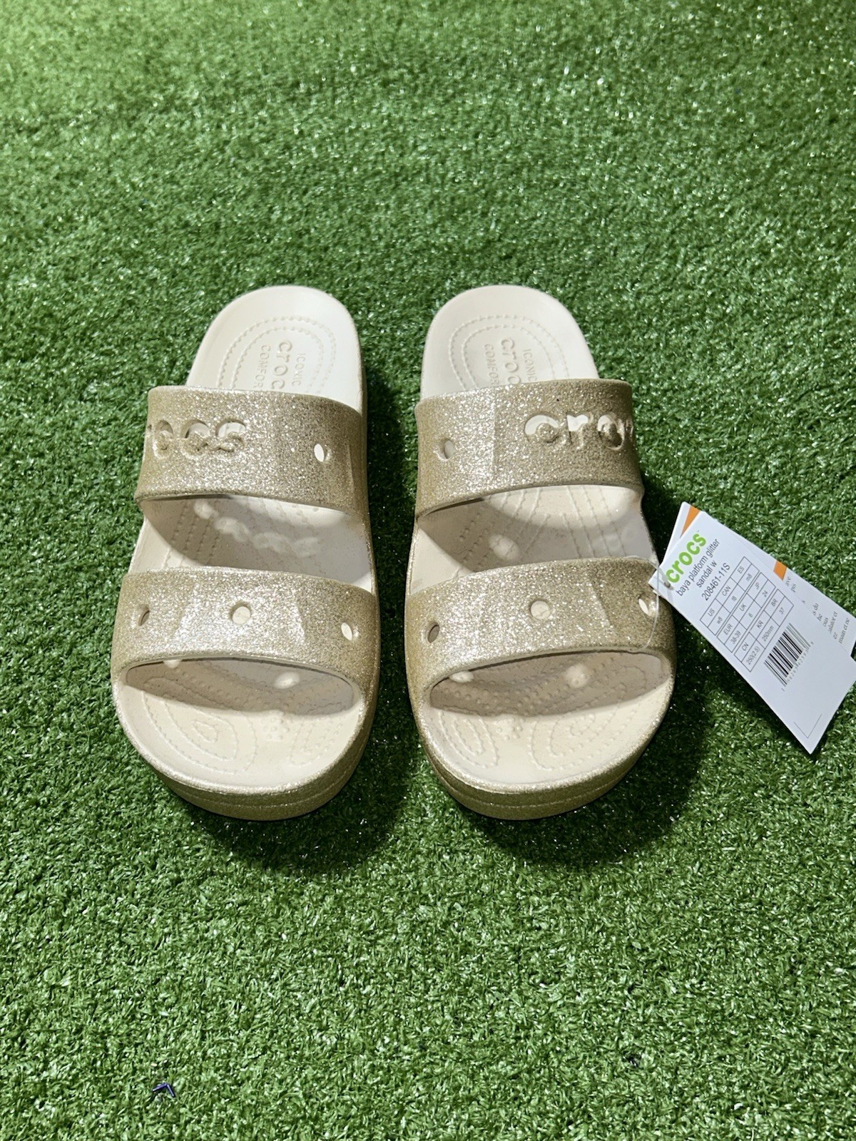 Crocs Baya Platform Golf Glitter Slide Sandal Women’s Size 8 NEW