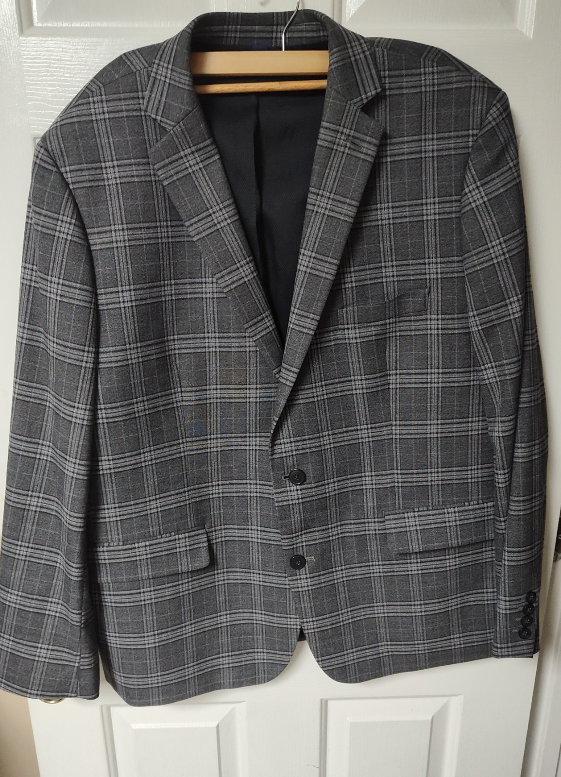 Apt. 9 Essential Slim Fit Gray Plaid Blazer Jacket 48R Two-Button Notch