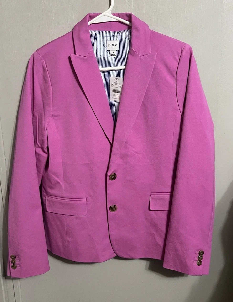 J.CREW Women’s Pink Solid Button Front Lined Blazer Jacket Pockets Size 8