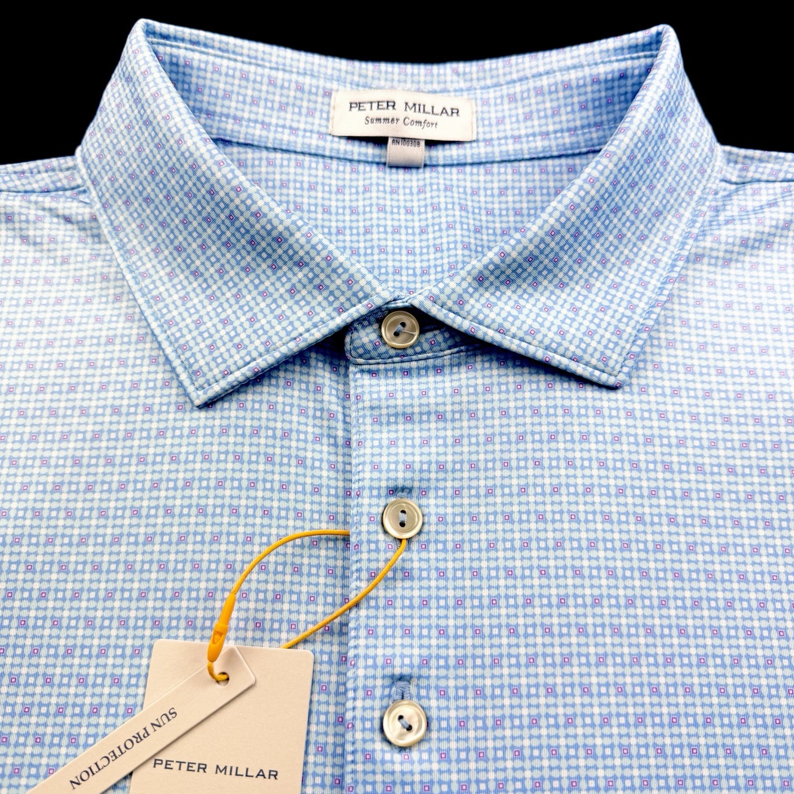 Peter Millar Crown Sport Performance Geometric Diamond Print Polo Blue LRG $115