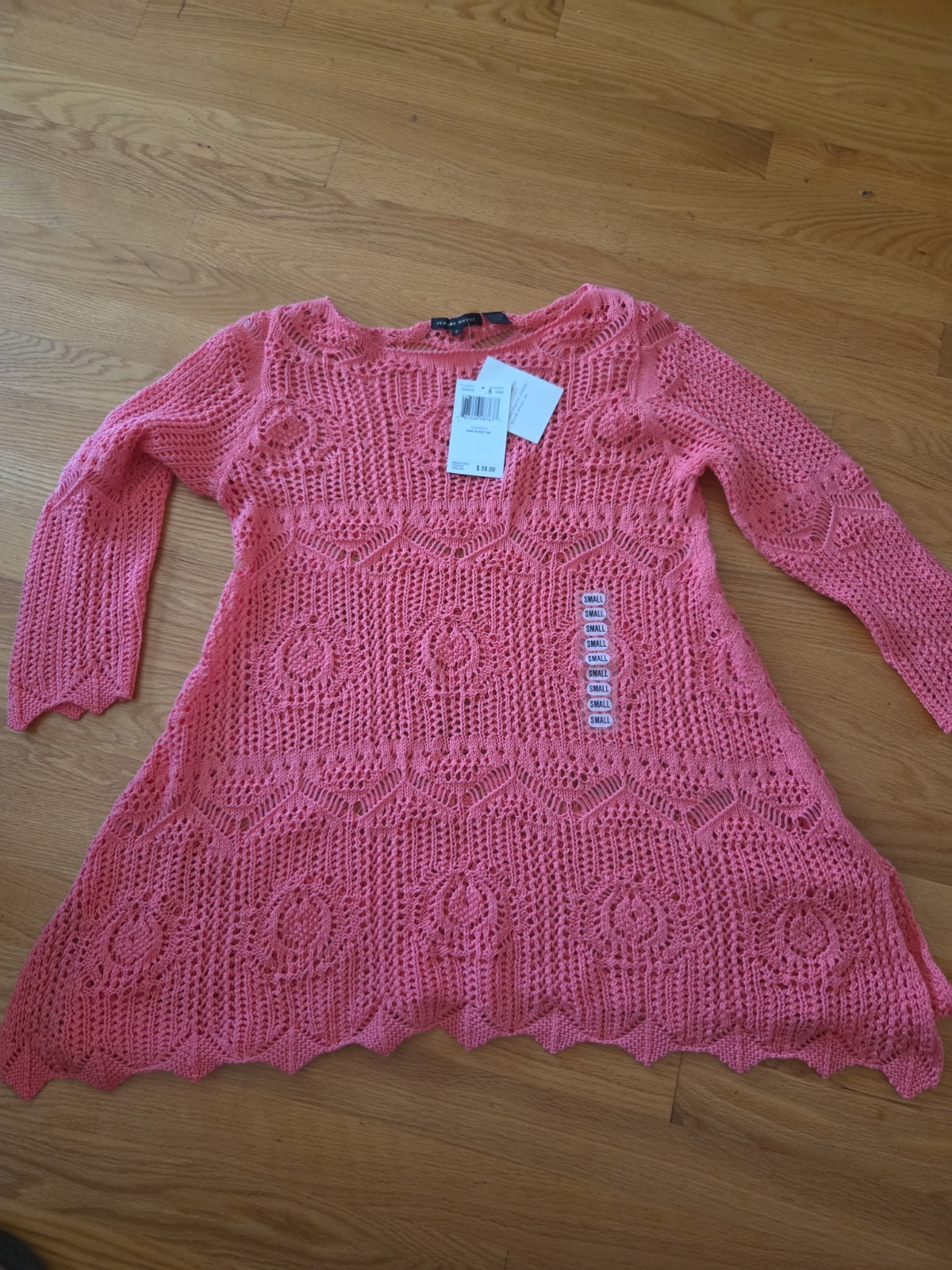 NWT Jeanne Pierre Womens Size Small Pink Burst Crocheted Top