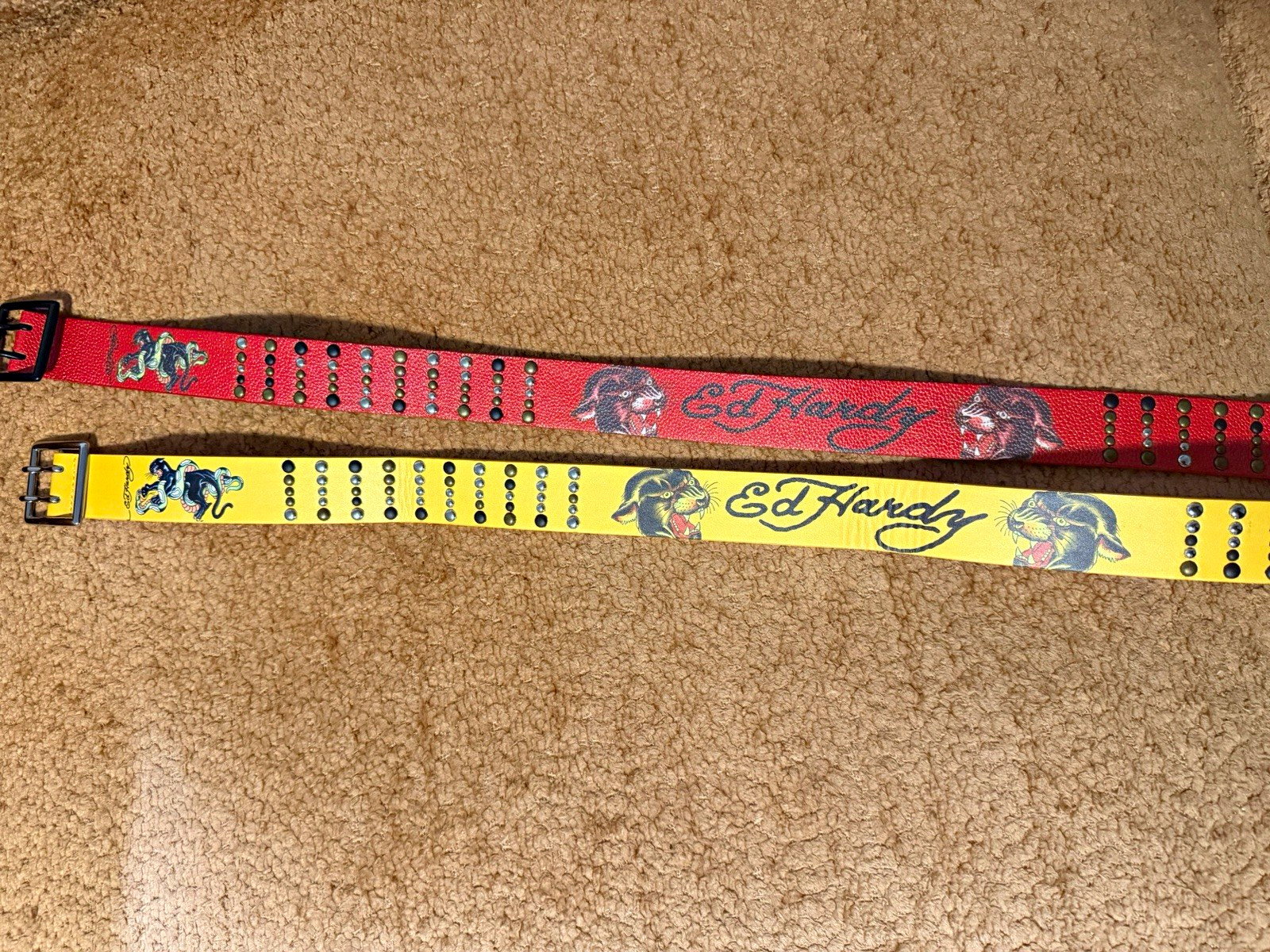 Ed Hardy Men Lot of 2 Graphic Tattoo Skinny Buckle Belts