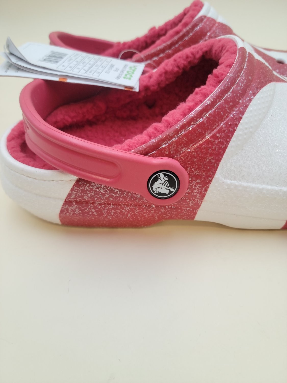 Crocs Classic Lined Holiday Clog Peppermint Glitter Red 206913-119 Women 9 Men 7