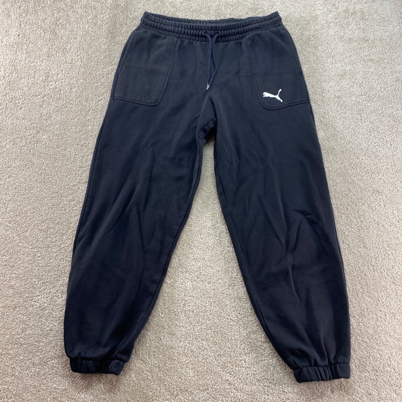 Puma Sweatpants Mens Medium Joggers Black Elastic Waist Drawstring Pockets