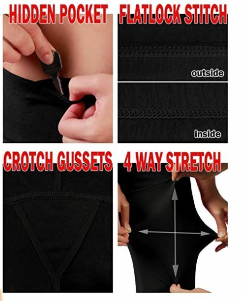 Power Flex Yoga Pant Tummy Control Non See-Through Leggings with Pocket Black XL