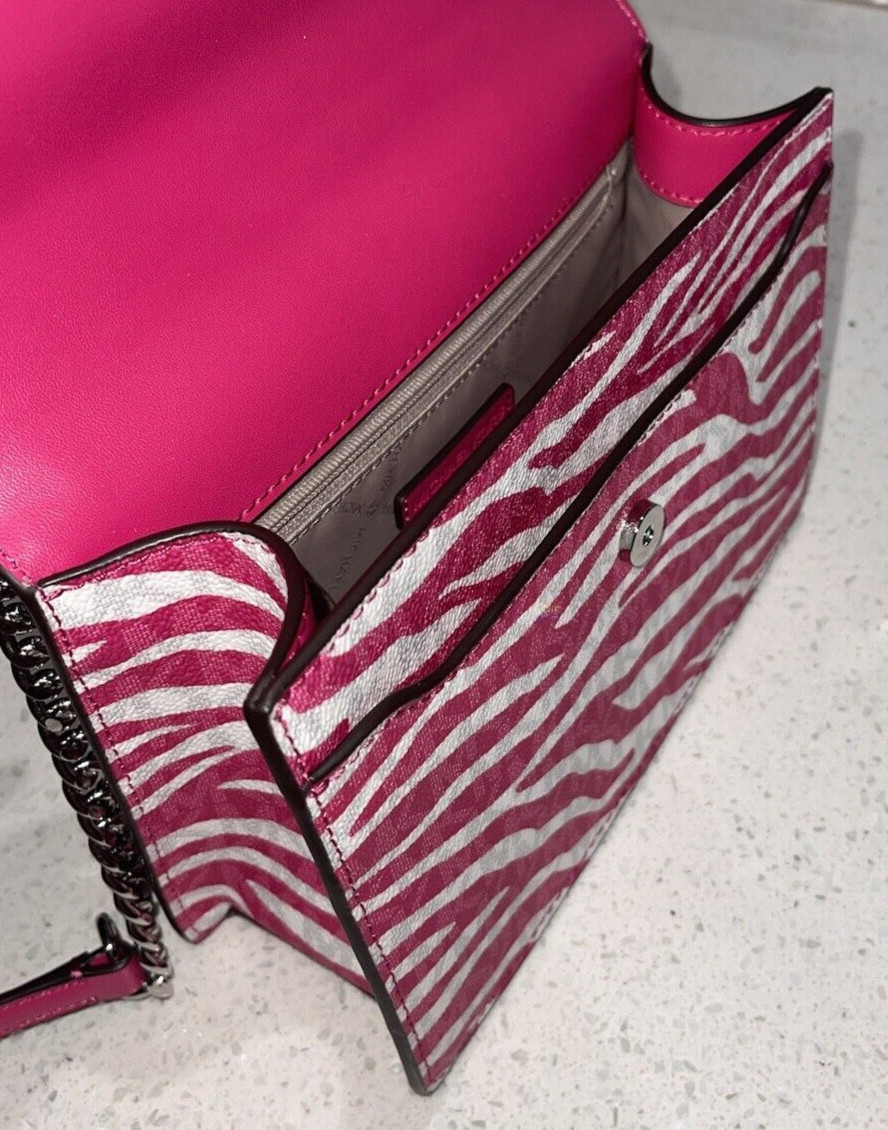 MICHAEL KORS GREENWICH SMALL FLAP CROSSBODY MK CHAIN BAG TOTE PINK ANIMAL ZEBRA