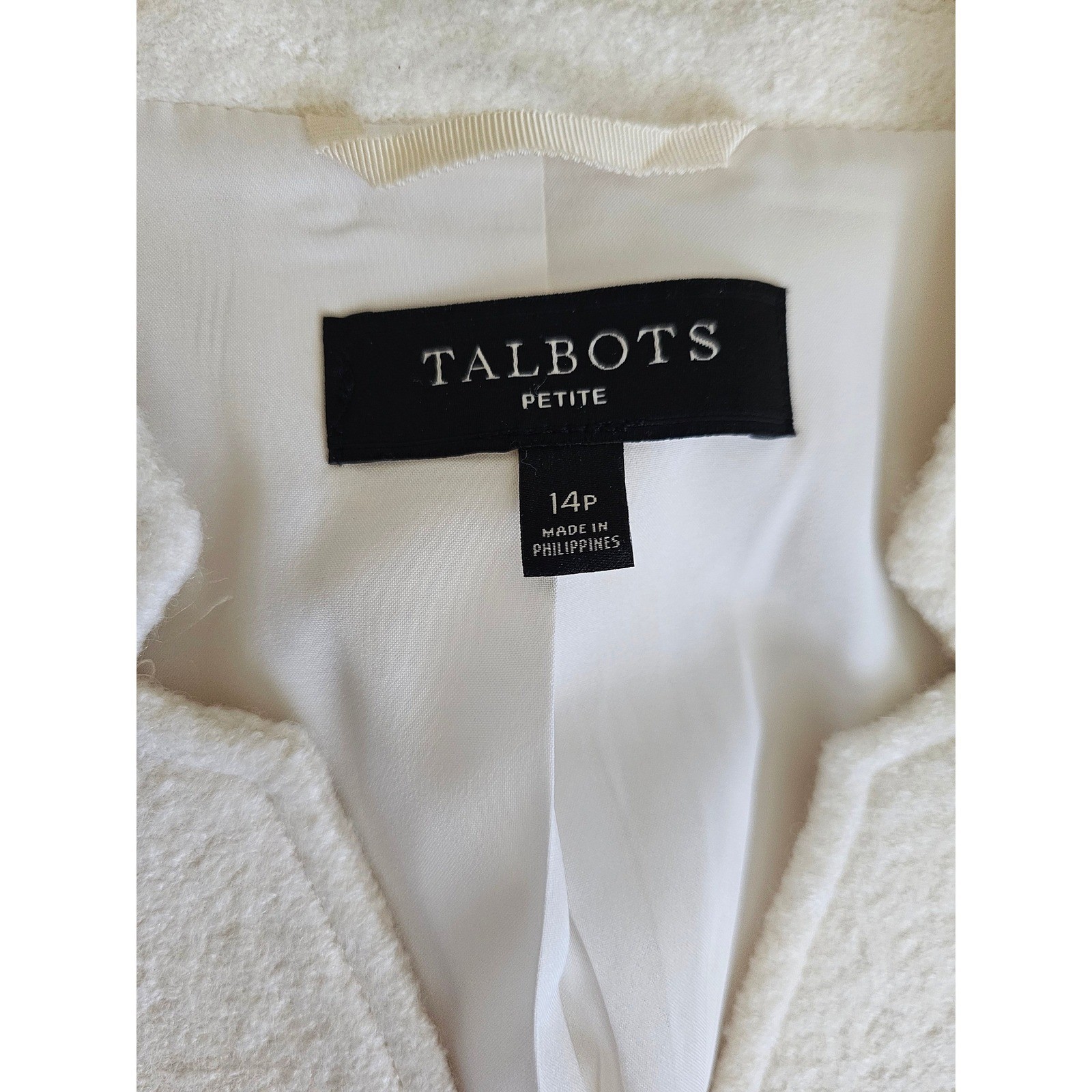 Talbots Petite Ivory Wool Blend Boucle Blazer Jacket White 14P Professional