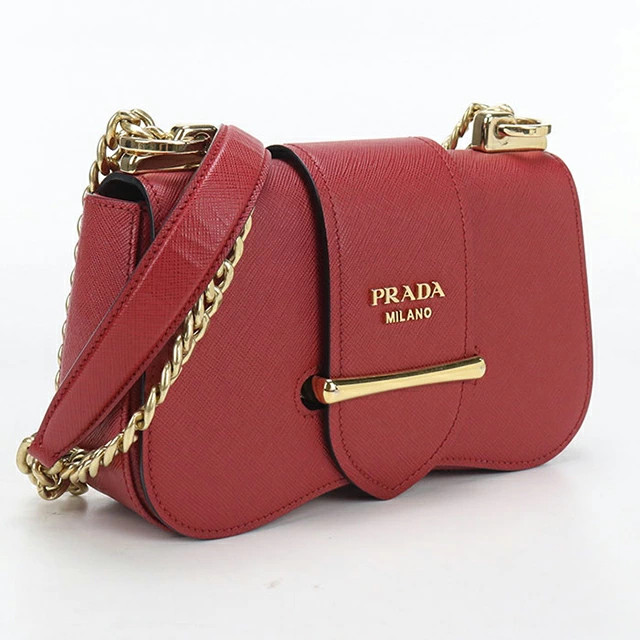 PRADA 1BD219 Saffiano Leather Chain Shoulder Bag Crossbody Rosso Red Purse