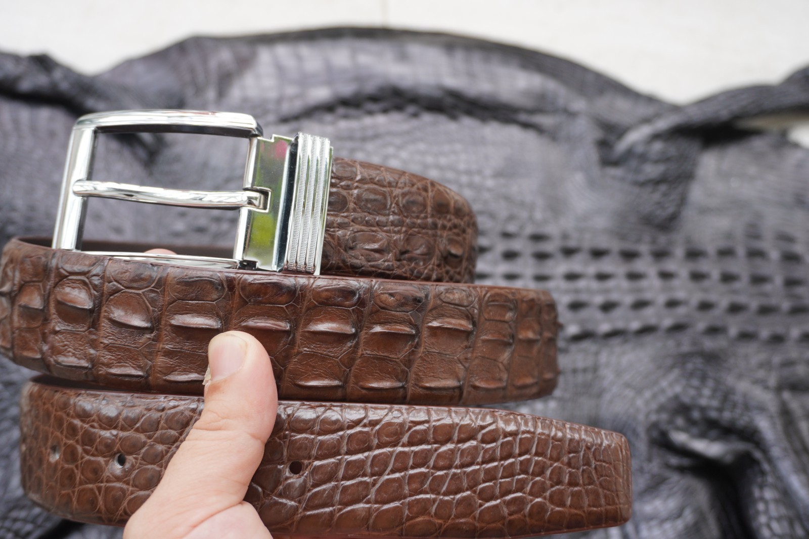 Brown Genuine CROCODILE Hornback LEATHER Skin Men’s Belt W 1.3 inch #M20