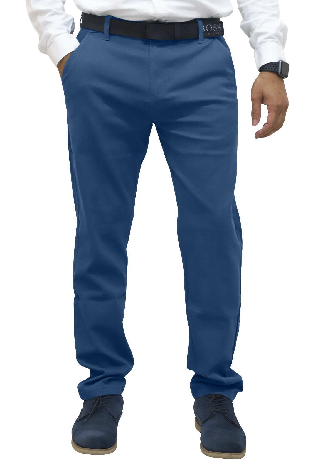 Mens Regular Fit Chino Trousers Stretch Casual Cotton Flat Front Flex Full Pants