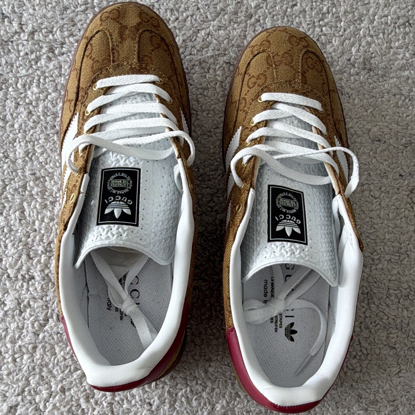 adidas x Gucci Gazelle GG Logo Brown/White/Burgundy Low Top Lace-Up Silk HQ7083