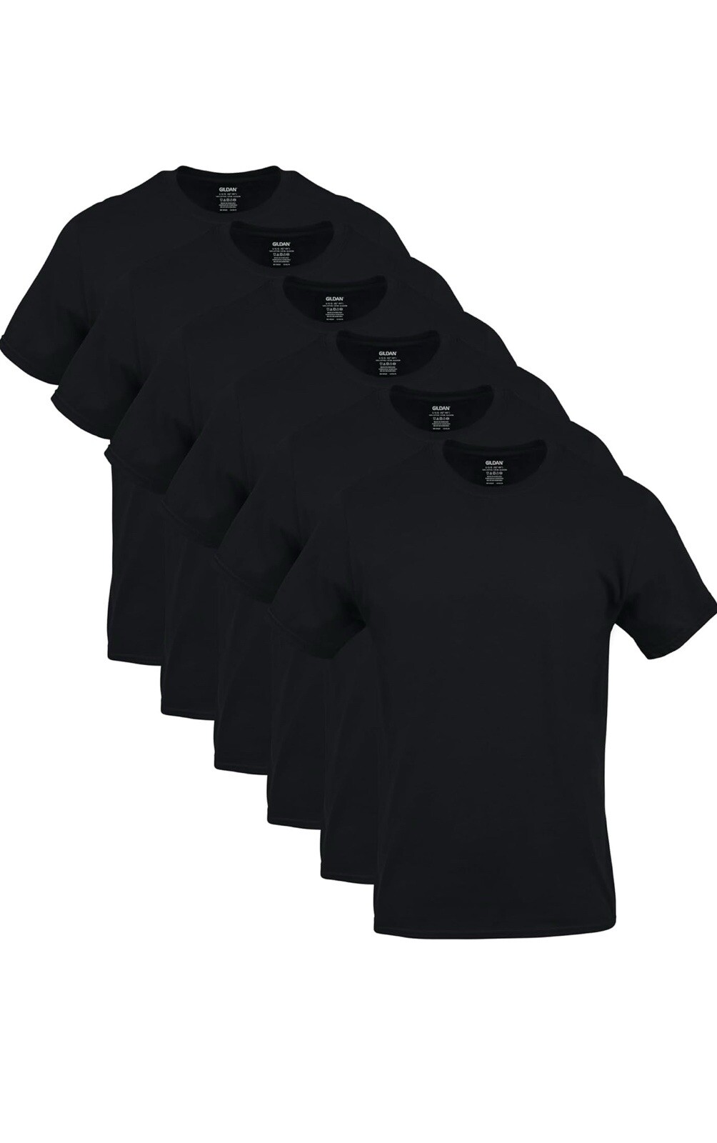Gildan Men’s Black Crew T-shirt Style G1100 Large Multipack (6) Brand New
