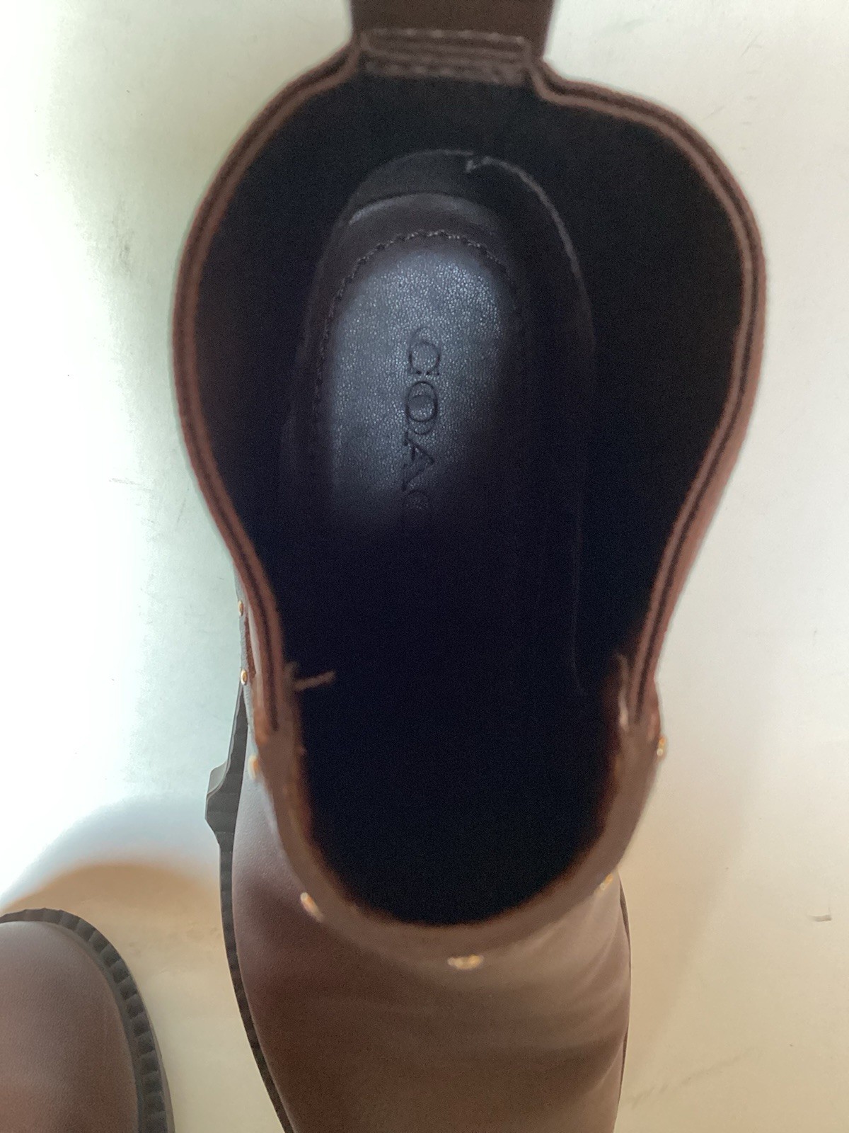 Coach Lory Leather Brown Studded Chunky Ankle Boots WORN ONCE Retail $250 Size 7