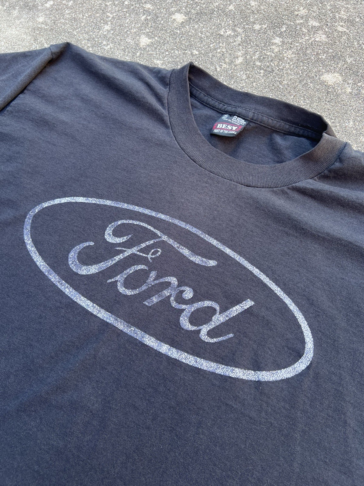 Faded Distressed Vintage 90s Single Stitch Ford Oval Logo T Shirt Black XL FOTL