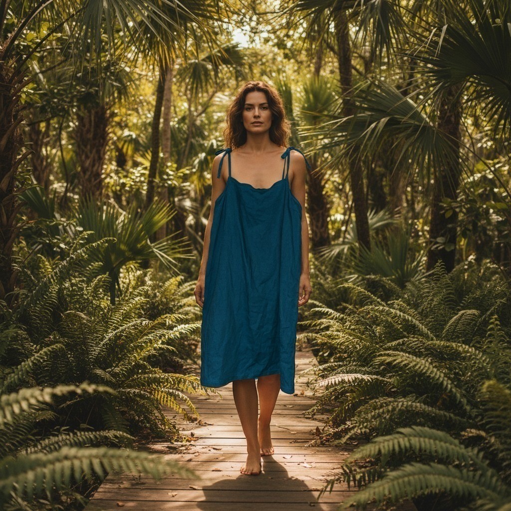 Vitamin A Teal Blue Linen Blend Halter Tie Back Swim Cover Up Mini Dress XL NEW
