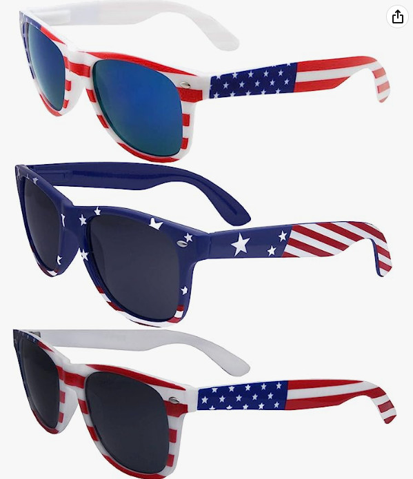 3 Pair USA American Flag Red White Blue Frame Patriotic sunglasses classic