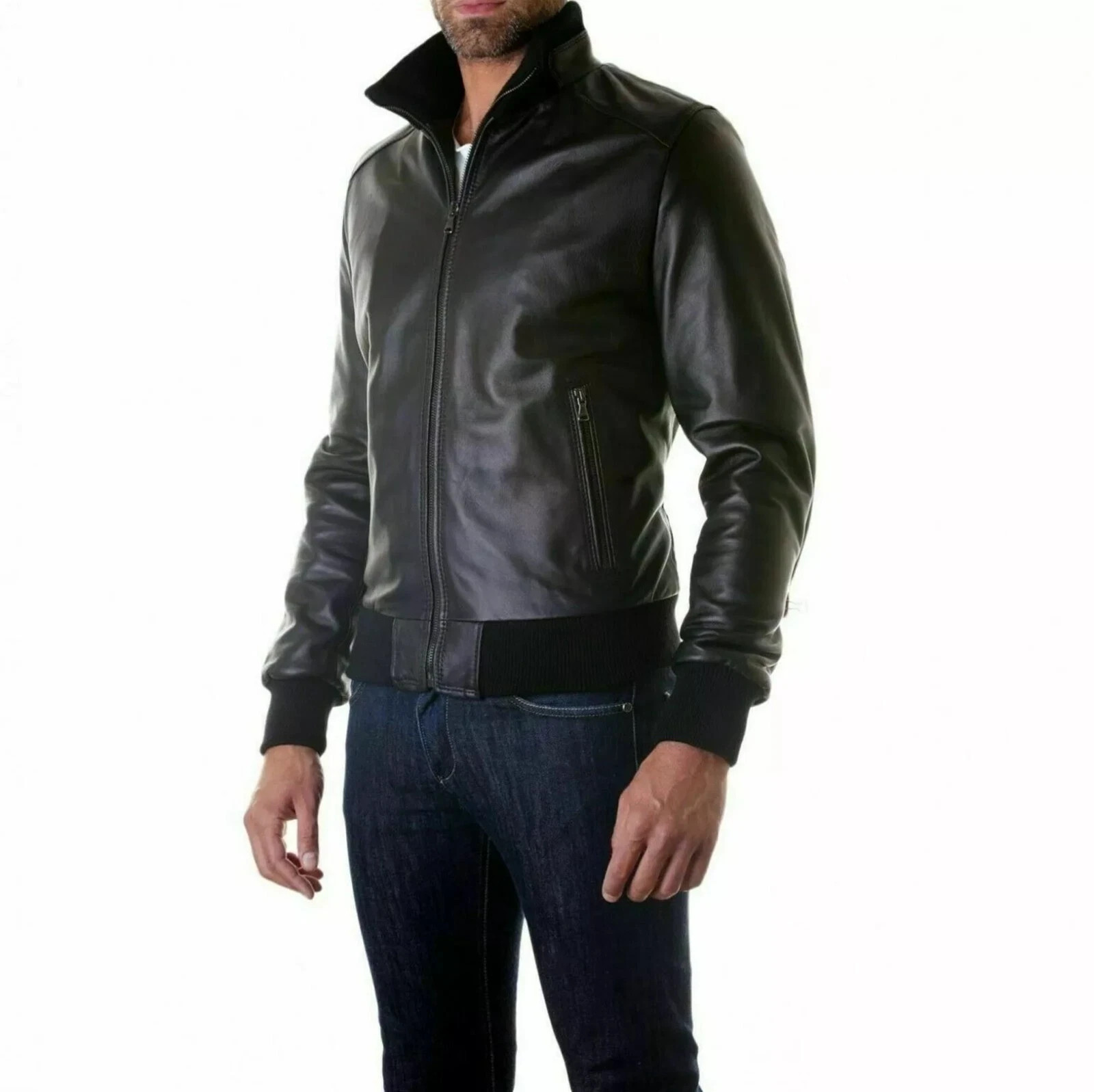 CLASSIC New Men’s Black Leather Jacket 100% Soft Lambskin Style Slim Fit Jacket