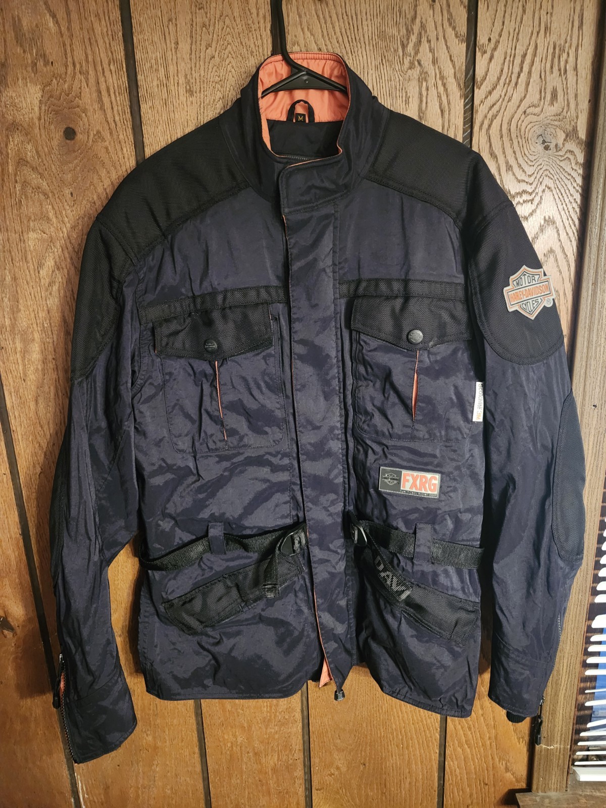 Harley Davidson Jacket Men Medium Black FXRG Nylon Belted Riding Gear Reflective
