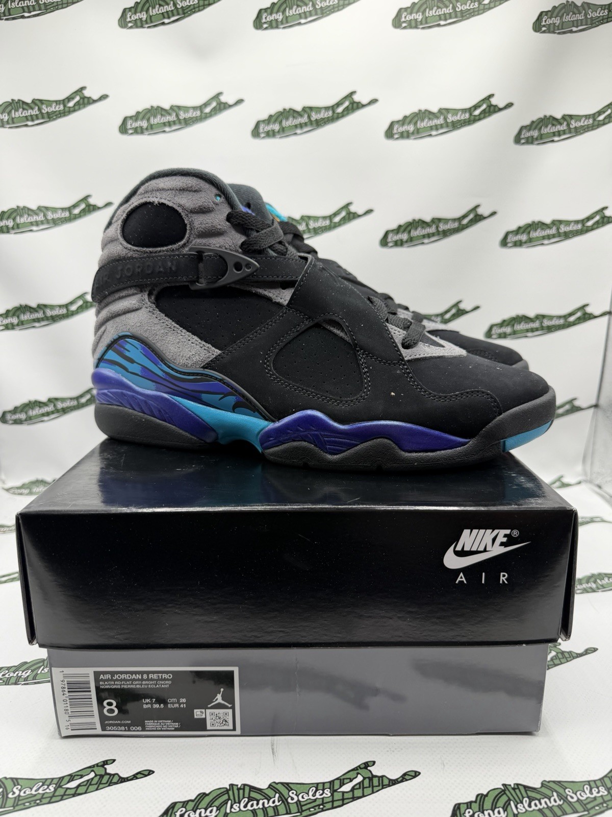 Air Jordan 8 Retro Aqua 2025 Size 8 Brand New 305381-006 Black Blue Grey