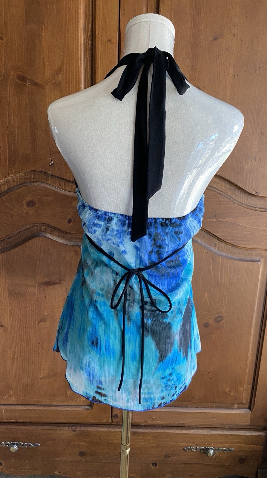 B-Wear Halter Top-Womens S, Blue Black Teal, Fully Lined