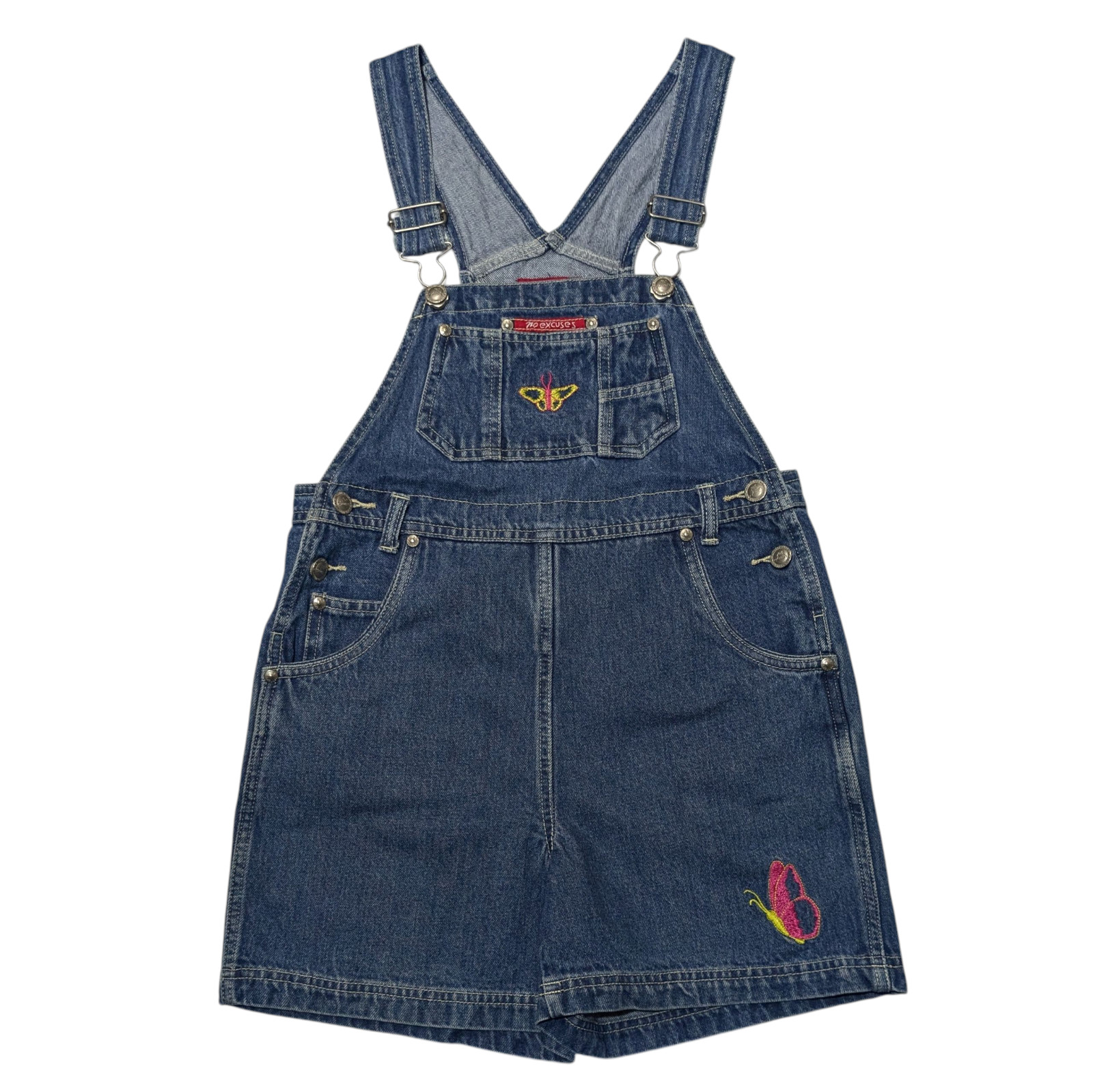 Vintage 90s No Excuses Denim Bib Overalls Shorts Shortalls Girls Large Butterfly
