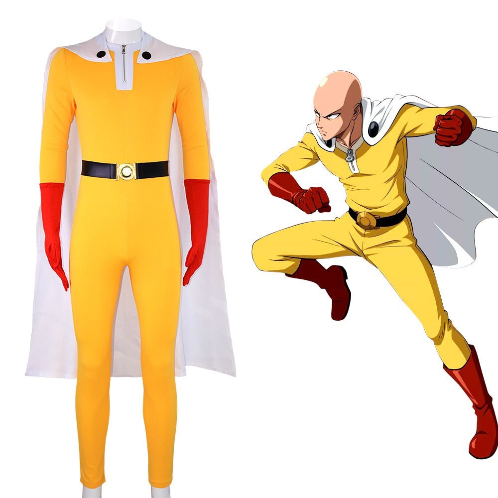 One Punch Man Hero Saitama Cosplay Costume Jumpsuit Cape Belt Gloves 4 Pcs Set