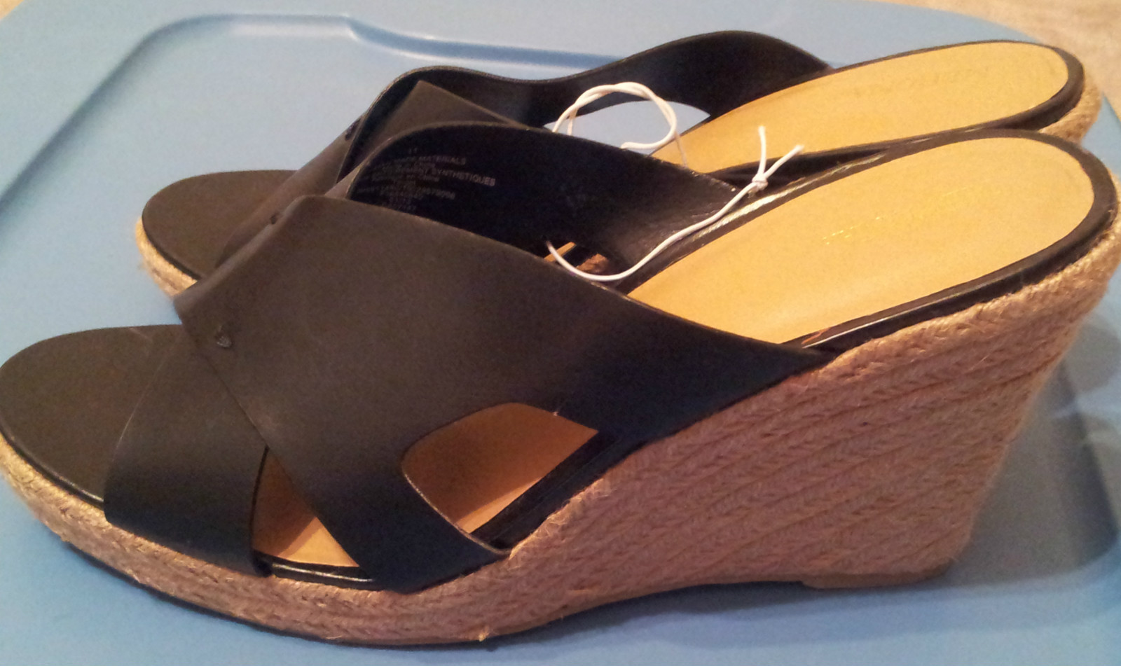 Merona Slide Shoes Black Size 11 Slip-ons Solid 3″ Braided Wedge Straw Heel NWOB