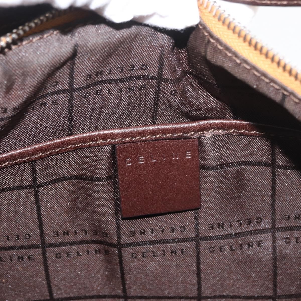 CELINE C Macadam Canvas Hand Bag Suede Brown Silver Auth 176369