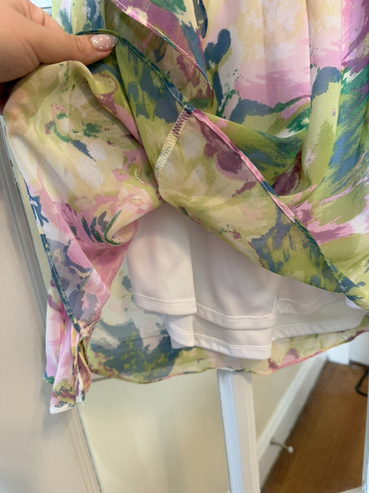 BCBG Max Azria Chiffon dress Spaghetti Straps Watercolors SZ M