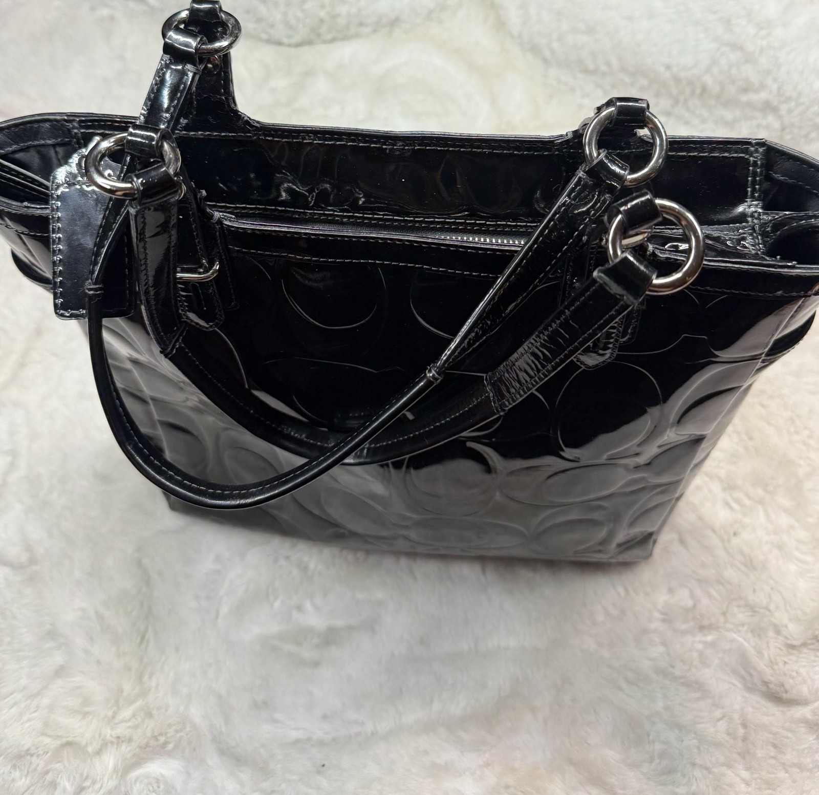Coach Signature Embossed Patent Leather Tote Bag Black F16564