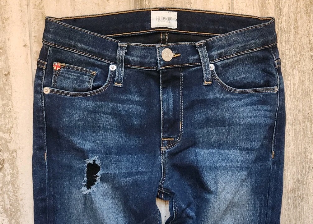 Hudson Womens Jean Nico Midrise Super Skinny Sz 26 Distressed Dark Wash