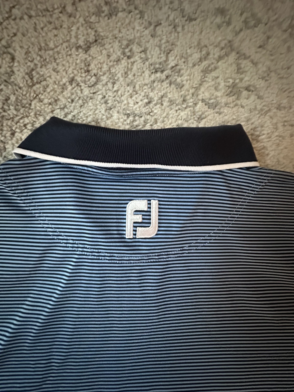 Footjoy FJ Polo Performance Golf Shirt Mens Trump National Blue Striped Medium