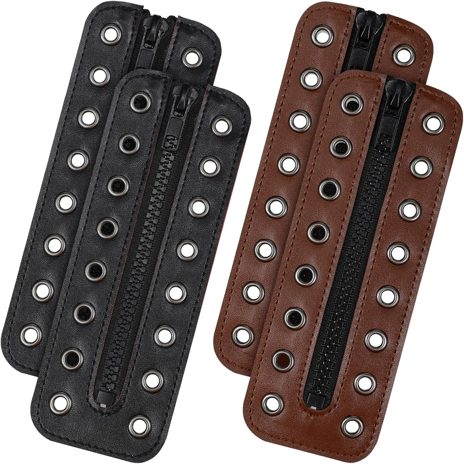 4 Pcs PU Leather Boot Zipper Inserts – Tieless Lace up Zipper Laces 8 Eyelet for