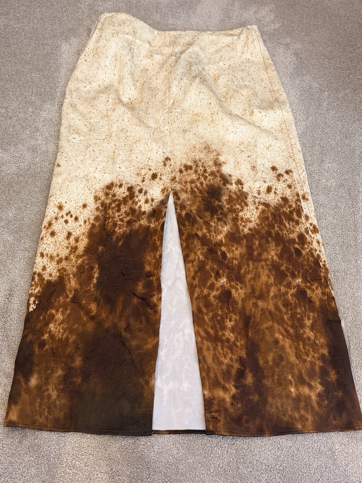 Massimo Dutti Brown Cream Cow Print Satin Midi Skirt Size EU 36 / US 4⁠ – New