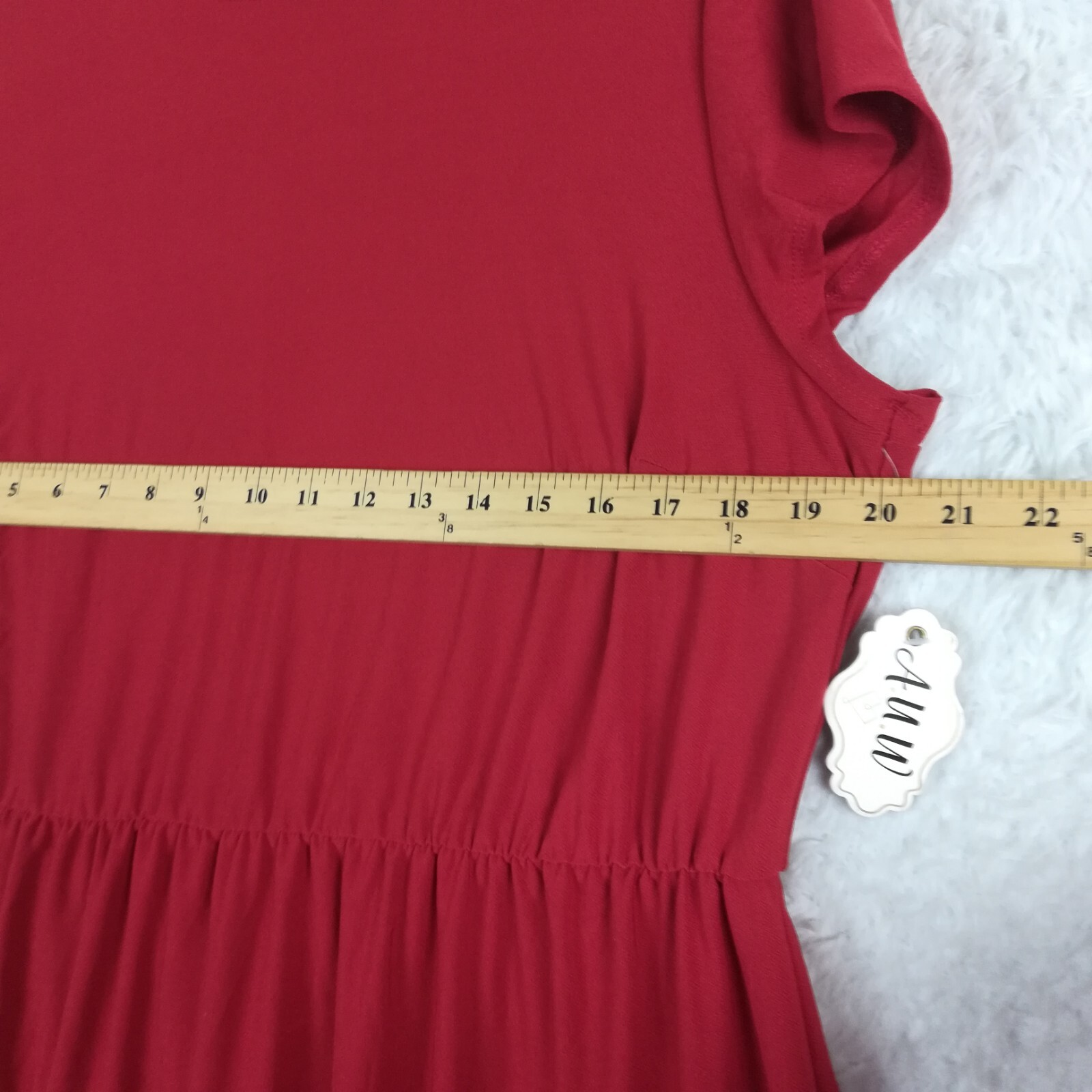 A. U. W. Womens Dress Fit & Flare Red Tiered Above Knee Short Sleeve Plus 1X New