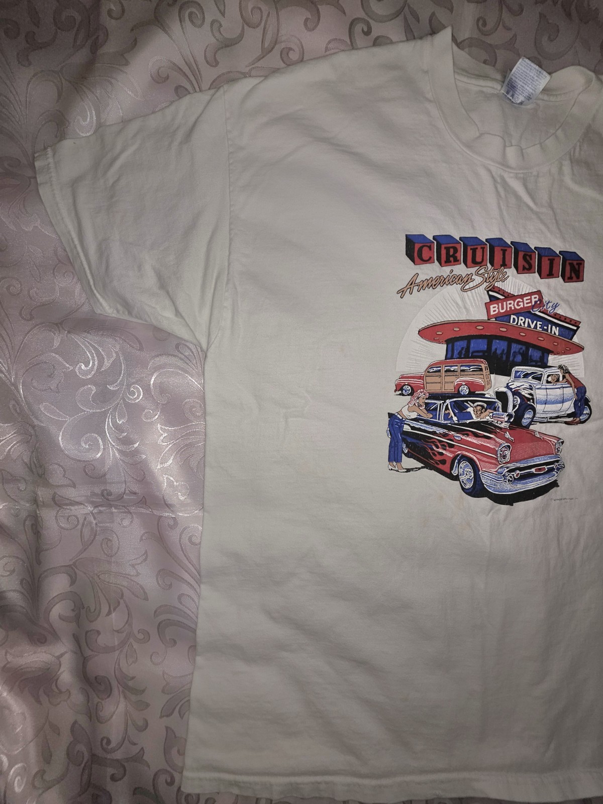 Vintage 90s Burger City Drive In Tshirt Mens 2XL XXL Classic Cars Hot Rods 1998