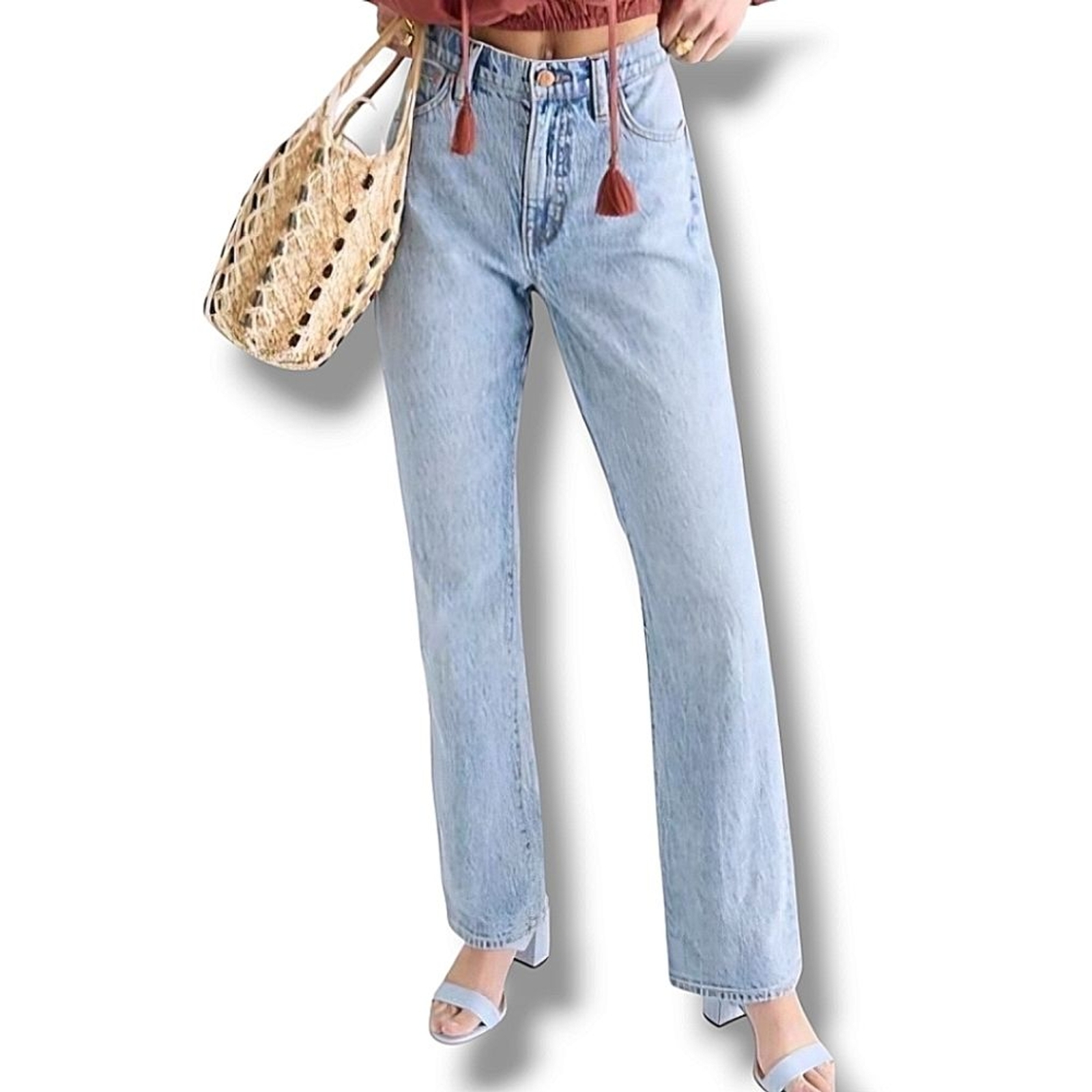 J. Crew light blue wash 100% cotton full length Demi Boot jeans 32 NWT
