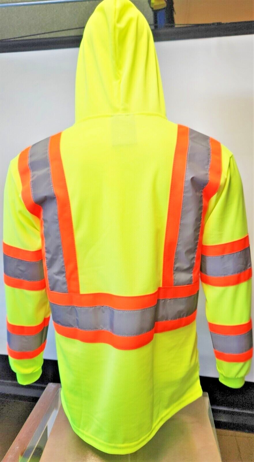 Class 3 Yellow Long Sleeve Safety Shirt With Hoodie, Polyester Birdeye mesh