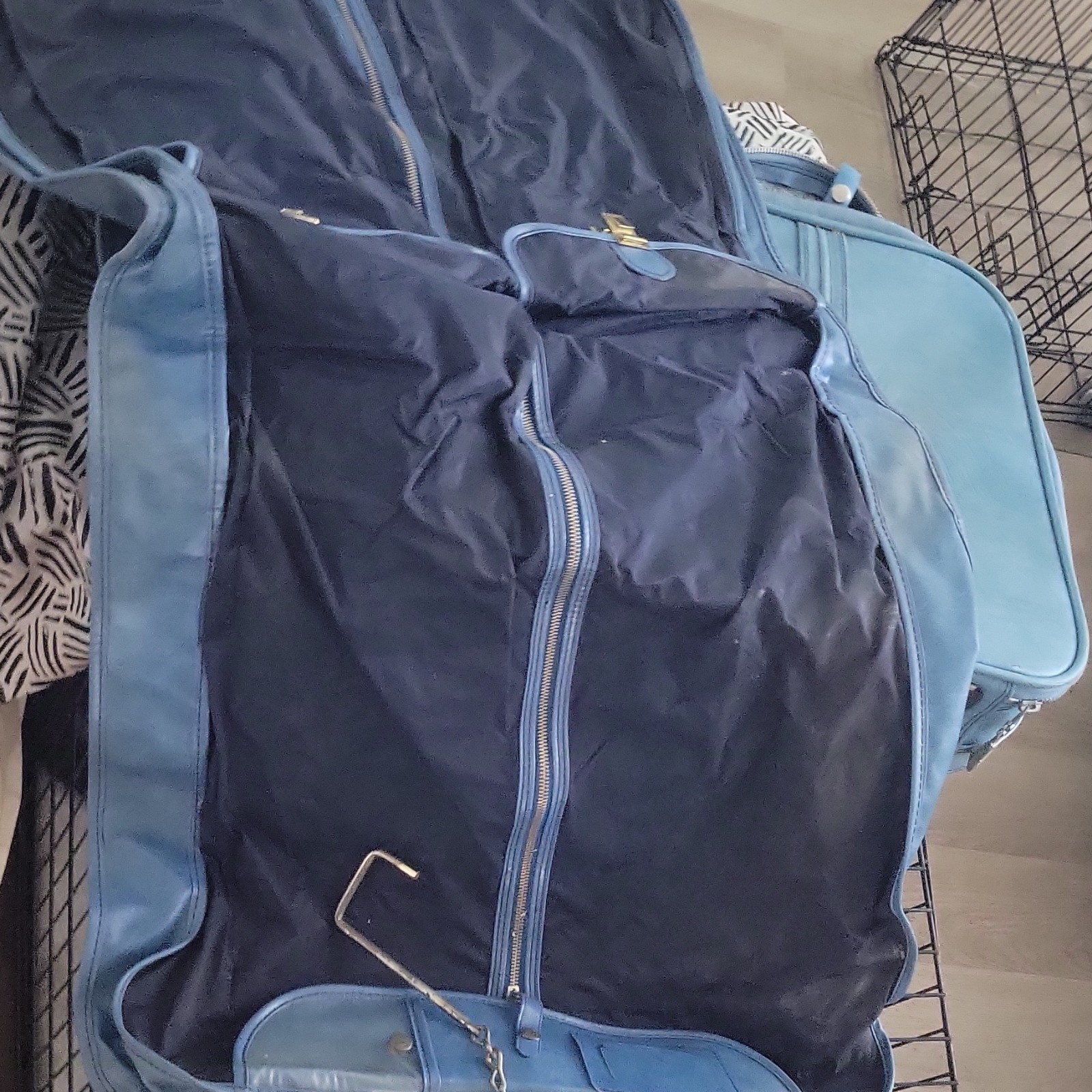 Blue Nylon Zip Garment Bag with Hanger Hook and Shoulder Strap