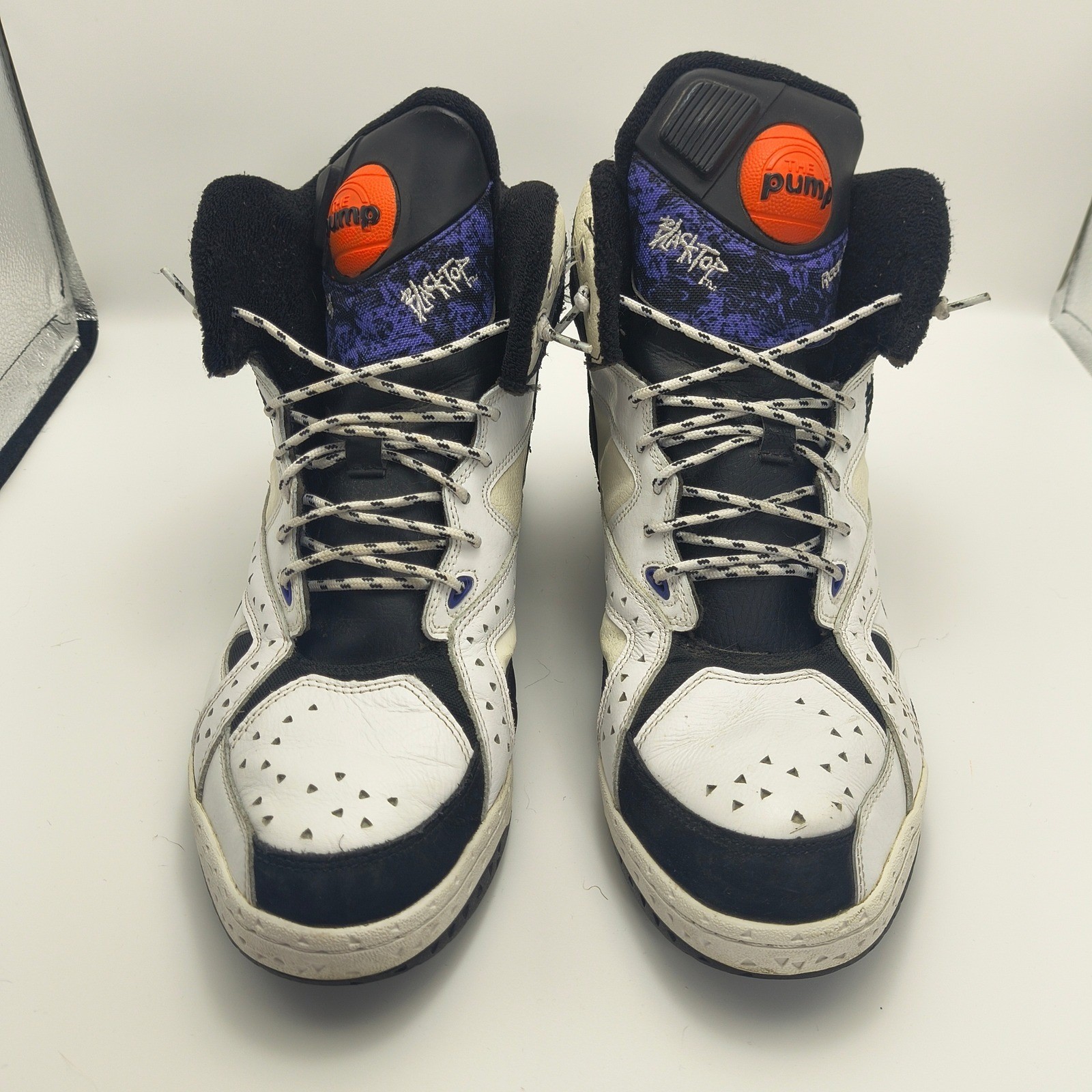 Reebok Pump Blacktop Battleground White Black Purple Mens Size 13 High Top