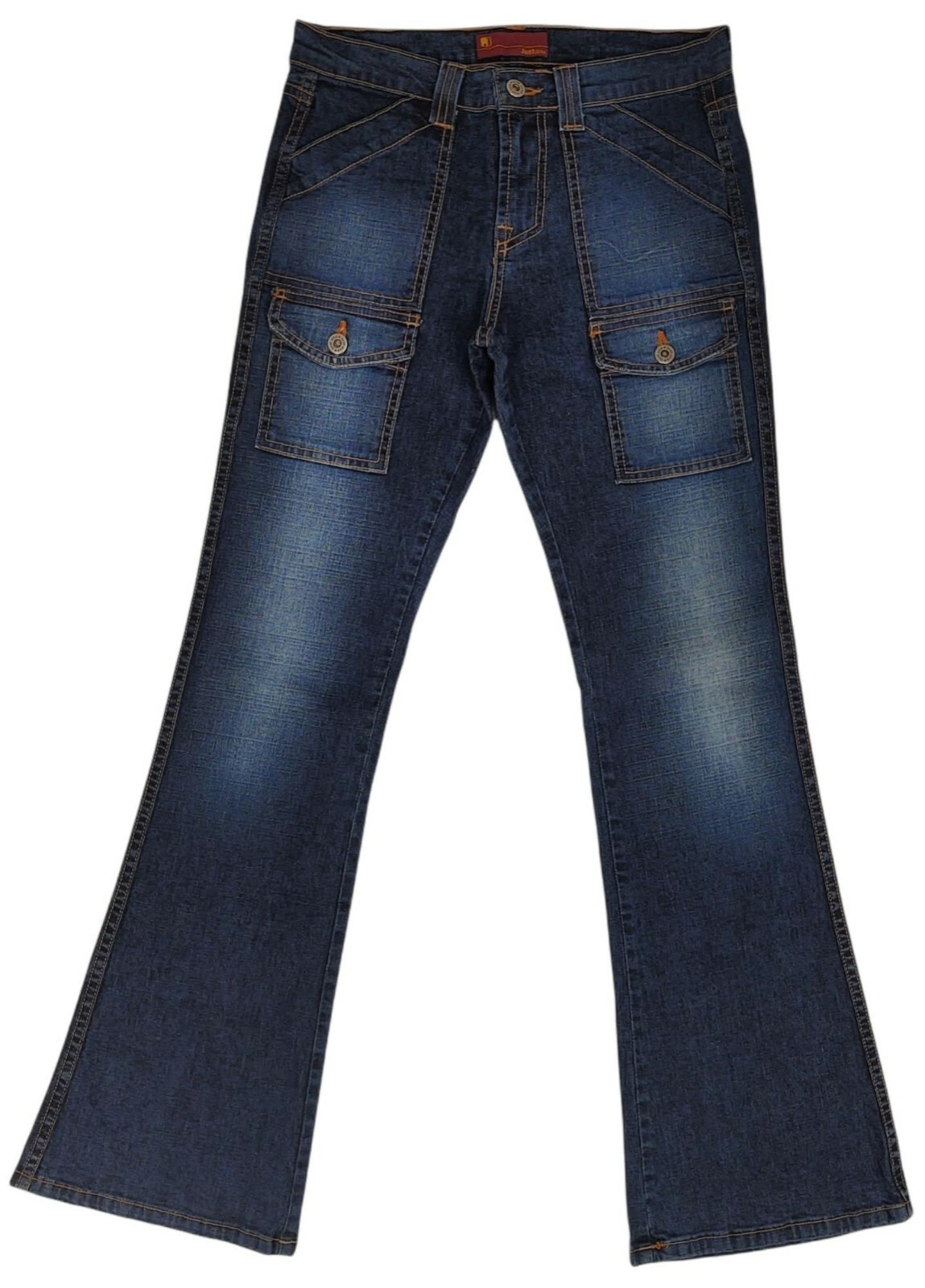 New Womans Low Rise Flare Leg Cargo Stretch Jeans Stone Washed Denim 26-30 Waist
