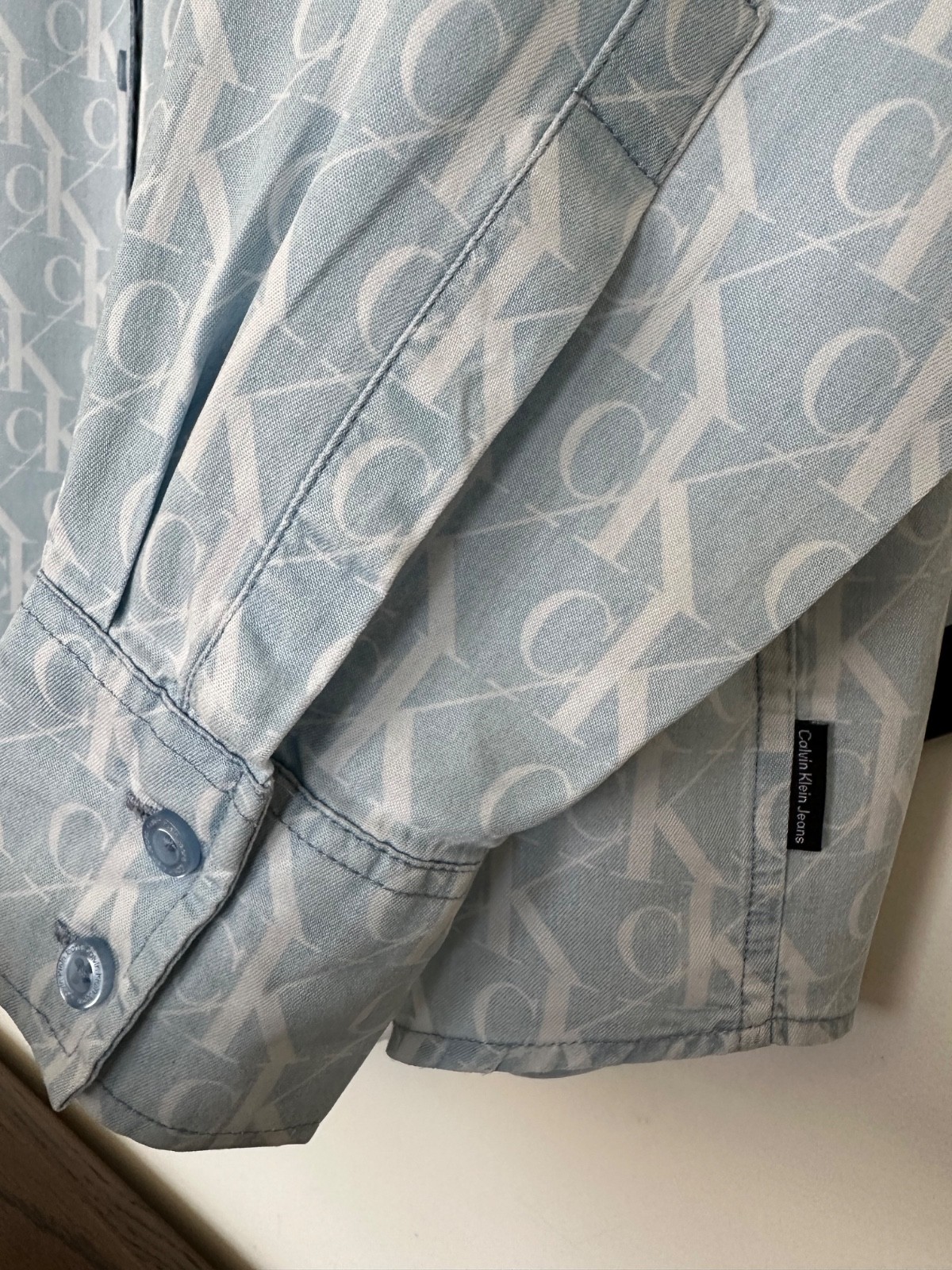 Calvin Klein Jeans cK Monogram Logo All Over Print Blue Lyocell Shirt Size M