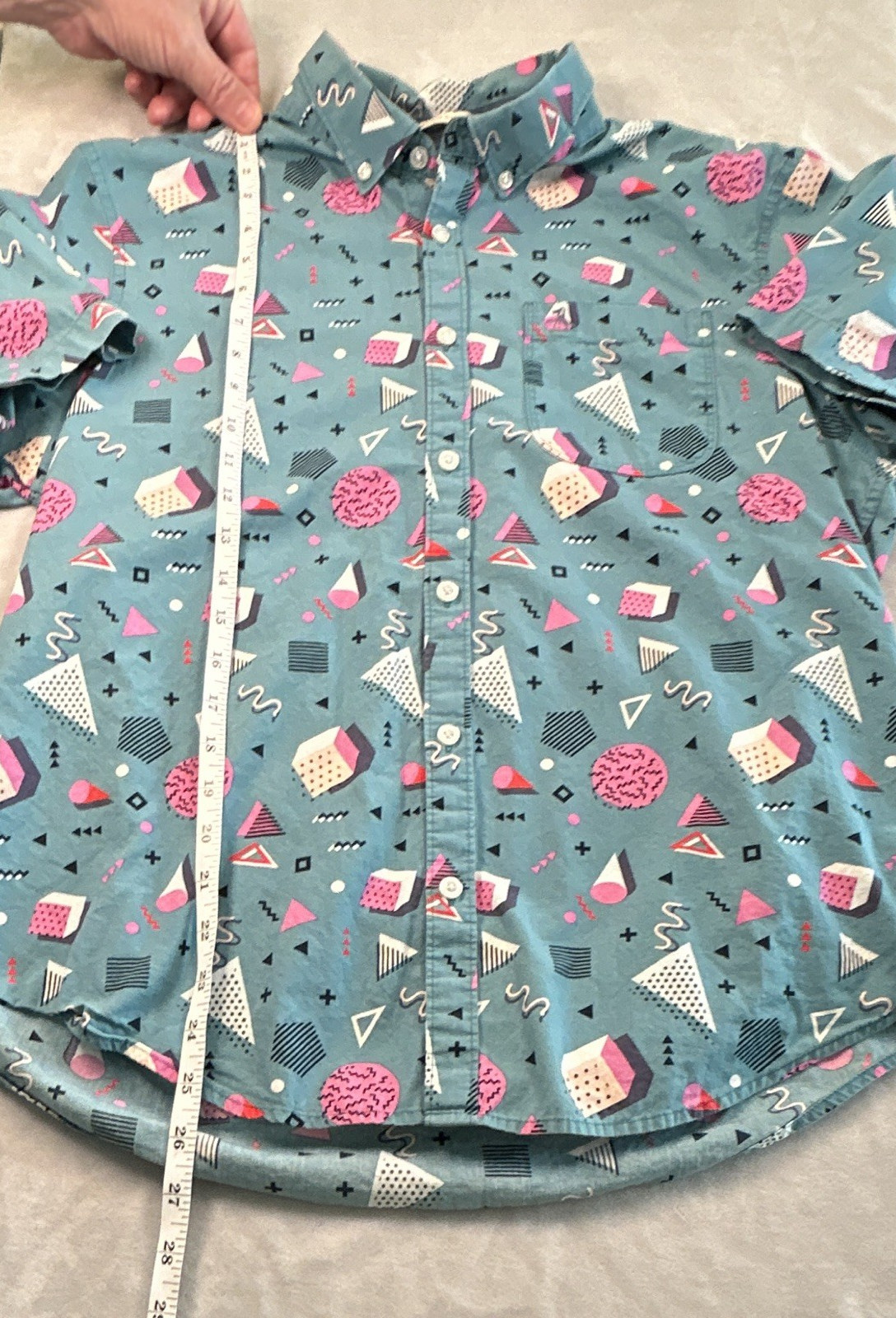 Original Penguin Shirt Mens Large L Heritage Slim Fit Teal 90s Memphis Geometric