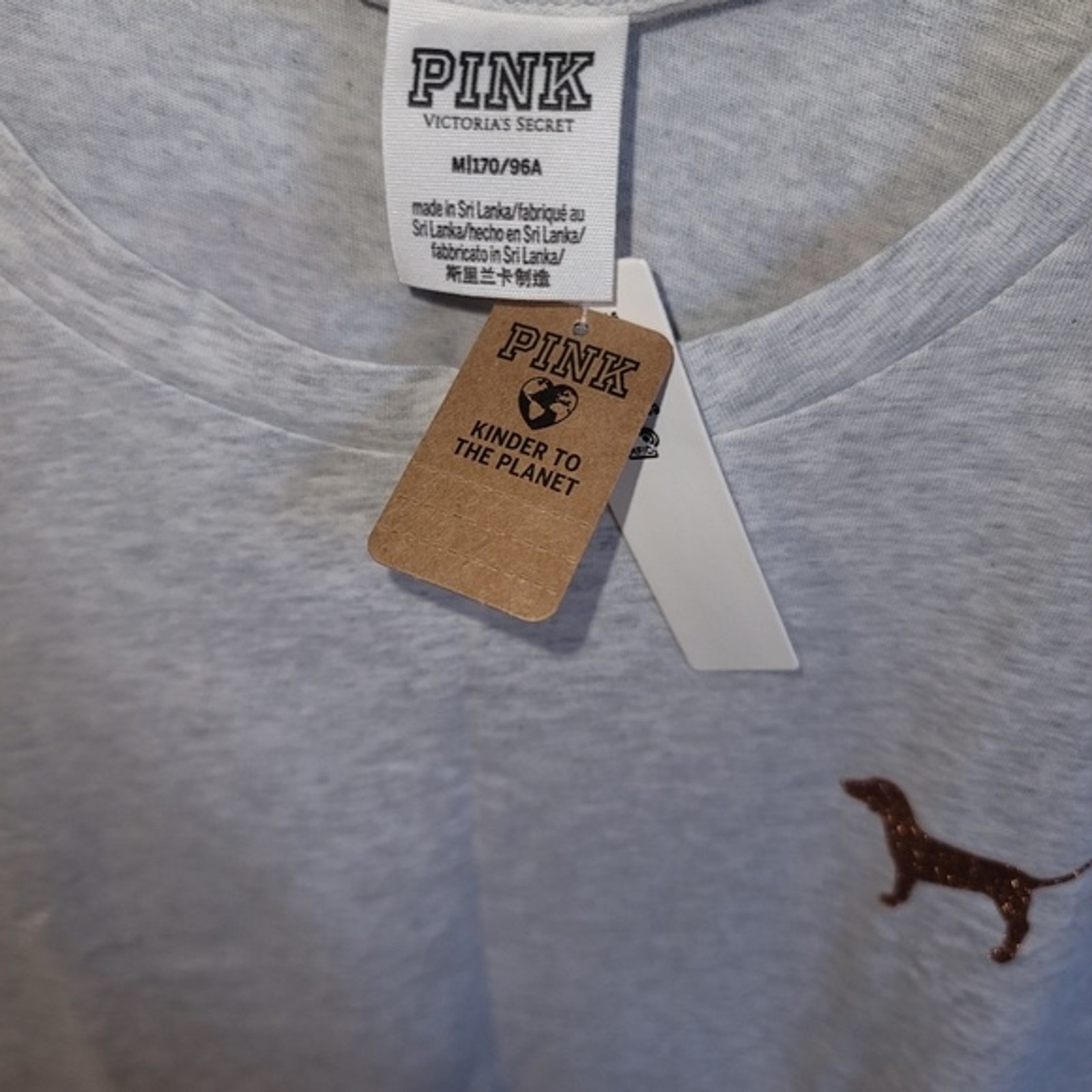 Campus T-shirt Heather Grey Glitter Logo PINK Victoria’s Secret Medium NWT