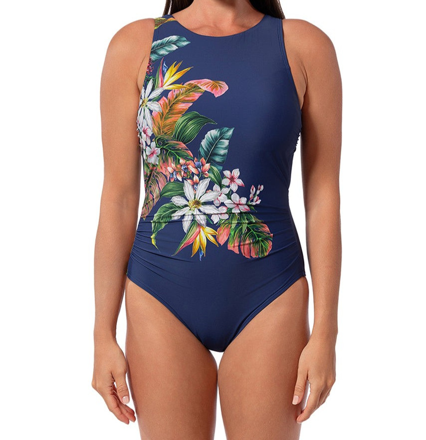 Jantzen Wide Strap One Piece Swimsuit Tummy Control In Azure Size 12 NWT