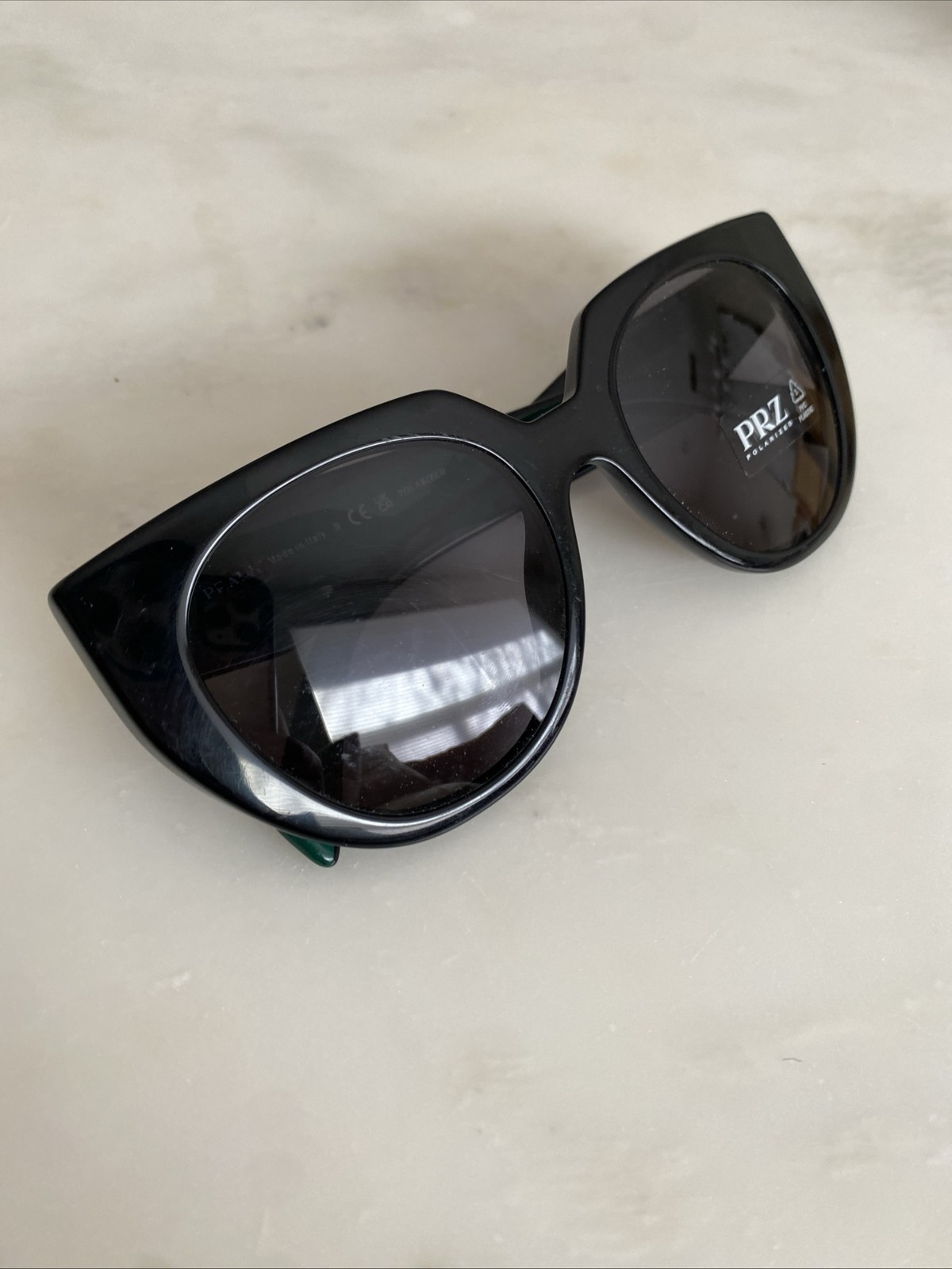Prada PR 14WS 1AB5Z1 Black – Green 52mm Sunglasses / New / Polarized Lens