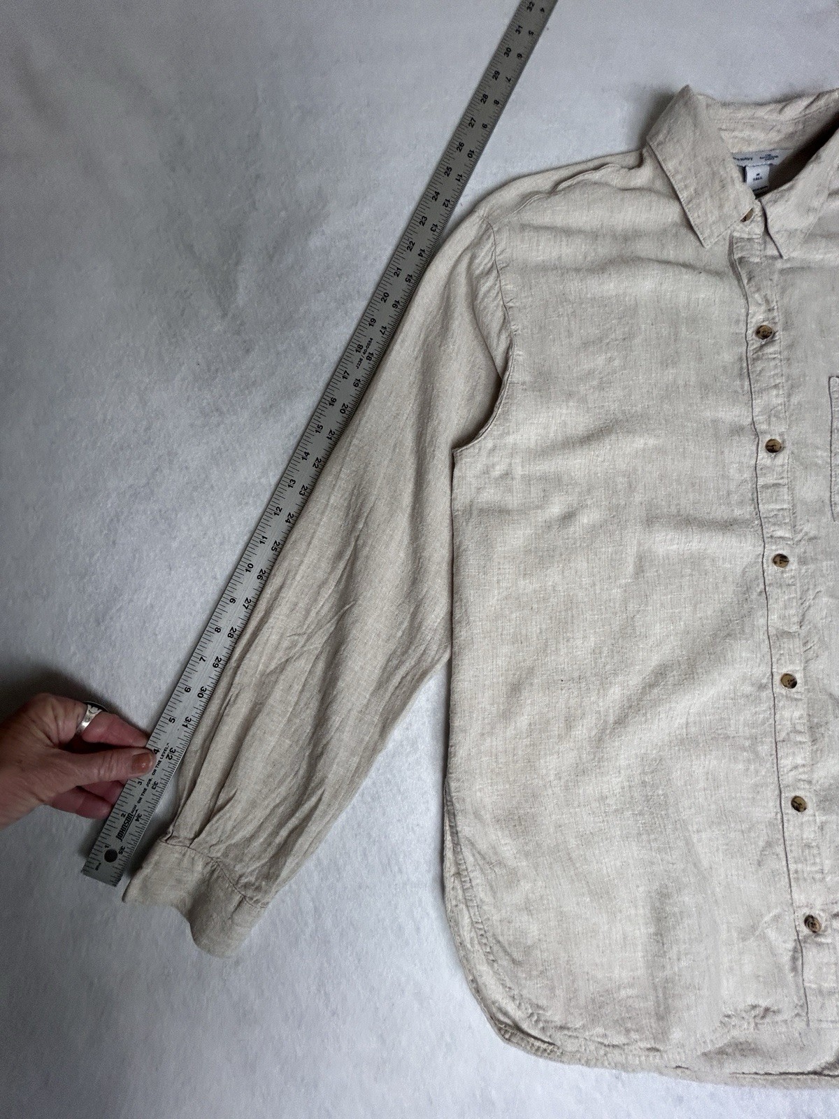 NWT Old Navy Linen Blend Natural Tan Button Long Boyfriend Shirt Blouse 14TALL