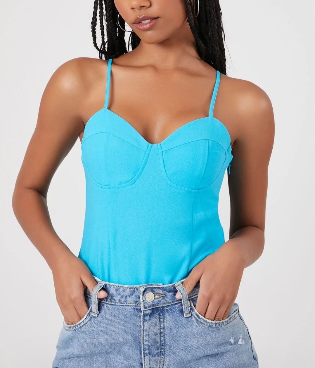 Forever 21 Women’s Bright Turquoise Bustier Cami Bodysuit Size Large NWT